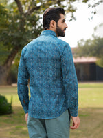 Men's Floral Print Pure Cotton Teal Casual Shirt - SanskrutiHomes