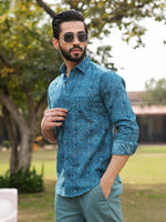 Men's Floral Print Pure Cotton Teal Casual Shirt - SanskrutiHomes