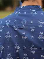 Men's Ethnic Print Pure Cotton Navy Blue Casual Shirt - SanskrutiHomes
