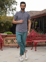 Men's Pure Cotton Blue Casual Shirt - SanskrutiHomes