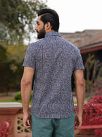Men's Pure Cotton Blue Casual Shirt - SanskrutiHomes