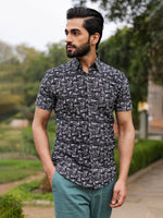 Men's Pure Cotton Black Casual Shirt - SanskrutiHomes
