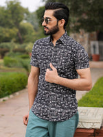 Men's Pure Cotton Black Casual Shirt - SanskrutiHomes