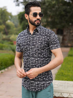 Men's Pure Cotton Black Casual Shirt - SanskrutiHomes
