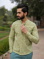 Men's Pure Cotton Green Casual Shirt - SanskrutiHomes