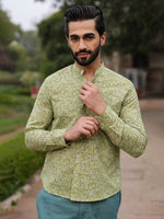 Men's Pure Cotton Green Casual Shirt - SanskrutiHomes