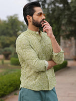 Men's Pure Cotton Green Casual Shirt - SanskrutiHomes