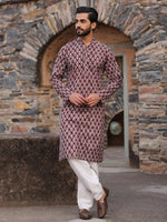 Men's Ethnic Motifs Pure Cotton Vine Printed Kurta - SanskrutiHomes