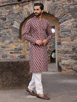 Men's Ethnic Motifs Pure Cotton Vine Printed Kurta - SanskrutiHomes