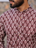 Men's Ethnic Motifs Pure Cotton Vine Printed Kurta - SanskrutiHomes