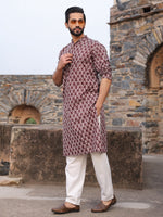Men's Ethnic Motifs Pure Cotton Vine Printed Kurta - SanskrutiHomes