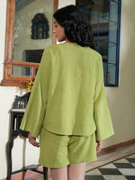 Cotton Solid Green Night Suit with Shorts - SanskrutiHomes