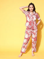 Wine Cotton Printed Night Suit Set with Payjama - SanskrutiHomes