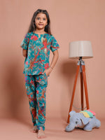 Blue Floral Printed Round Neck Kids Night Suit - SanskrutiHomes