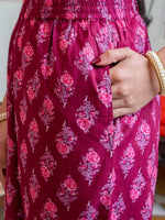 Pink floral Print V-Neck Pure Cotton Kurta Set for Women - SanskrutiHomes
