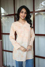 Orange Floral Print Cotton V-Neck Top for Women - SanskrutiHomes
