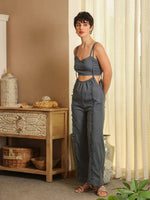 Blue V-Neck Pure Cotton Solid Top Co-ords Set for Women - SanskrutiHomes