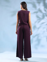 Purple Solid Shirt Collar Polyester Co-ord Set for Women - SanskrutiHomes