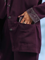 Purple Solid Shirt Collar Polyester Co-ord Set for Women - SanskrutiHomes