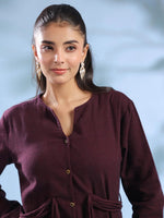 Purple Solid Round Neck Pure Cotton Co-ord Set for Women - SanskrutiHomes