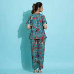 TEAL Green Cotton Printed Night Suit Set with Pajama - SanskrutiHomes
