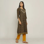Rang Deep Women Green Cotton Kurti with plazzo - SanskrutiHomes