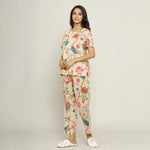 Beige Cotton Printed Night Suit Set with Pajama - SanskrutiHomes
