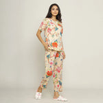 Beige Cotton Printed Night Suit Set with Pajama - SanskrutiHomes