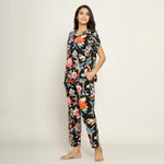 Black Cotton Printed Night Suit Set with Pajama - SanskrutiHomes