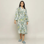 Green Cotton Hand printed kimono robe - SanskrutiHomes