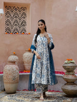 Flower Printed Cotton Kurta with Dupatta - SanskrutiHomes