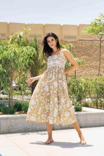 Flower Printed Square Neck Dress for Women - SanskrutiHomes