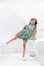 Green Flower Printed Cotton Night Suit for Kids - SanskrutiHomes