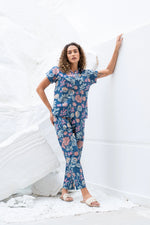 Blue Floral Printed Cotton Night Suit Set - SanskrutiHomes