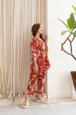 Red Flower Printed Cotton Night Suit for Kids - SanskrutiHomes