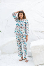 White Flower Printed Cotton Night Suit Set - SanskrutiHomes