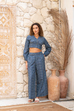 Blue Cotton Crop Top Co-ords Set - SanskrutiHomes