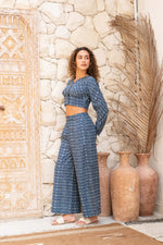 Blue Cotton Crop Top Co-ords Set - SanskrutiHomes
