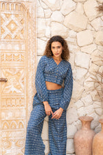 Blue Cotton Crop Top Co-ords Set - SanskrutiHomes