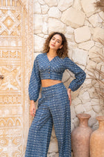 Blue Cotton Crop Top Co-ords Set - SanskrutiHomes
