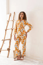 Yellow Flower Printed Cotton Co-ords Set - SanskrutiHomes