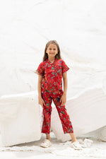 Red Floral Printed Cotton Night Suit for Kids - SanskrutiHomes