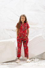 Red Floral Printed Cotton Night Suit for Kids - SanskrutiHomes