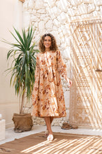 Orange Floral Printed Cotton Dress - SanskrutiHomes