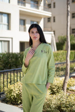 Green Pure Cotton Solid V-Neck night suit for women - SanskrutiHomes