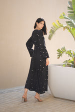 Women Viscose Rayon Black Solid Printed Dress - SanskrutiHomes