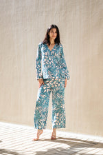 Green Floral Printed V-Neck Co-ords Set - SanskrutiHomes