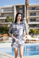Off White Pure Cotton Printed Shirt Collar night suit for women - SanskrutiHomes
