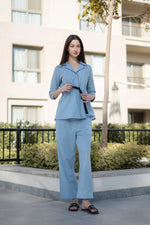 Women Solid Printed Blue Night Suit Set - SanskrutiHomes