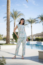 White Round Neck Cotton Night Suit - SanskrutiHomes